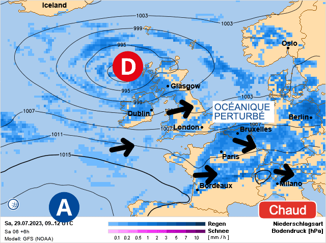 Carte de prévisions d'europe du Samedi 29 juillet 2023