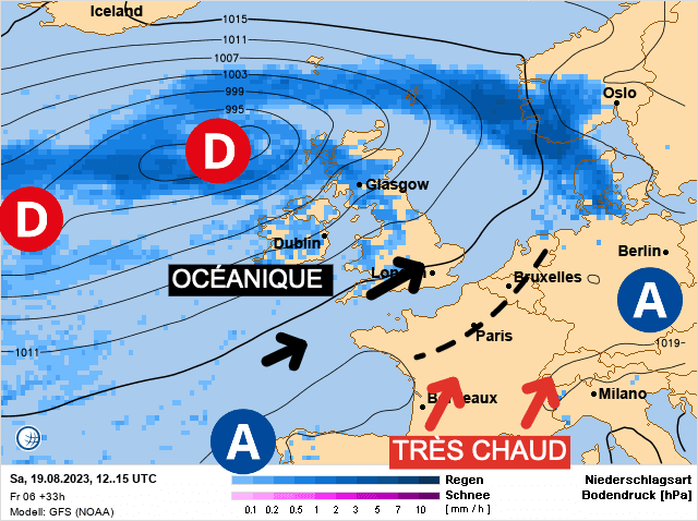 Carte de prévisions d'europe du Samedi 19 août 2023
