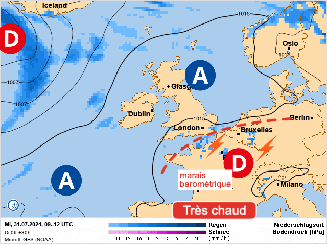 Carte de prévisions d'europe du Mercredi 31 juillet 2024