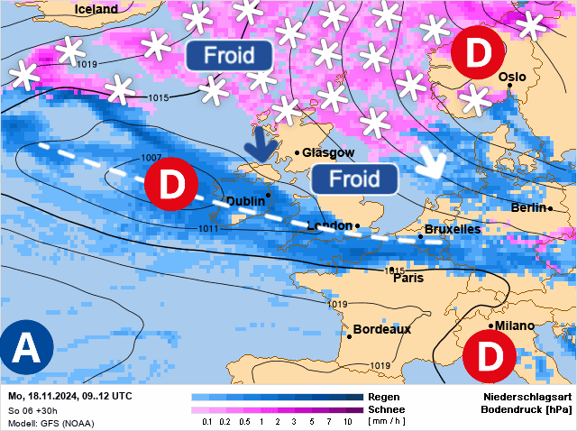 Carte de prévisions d'europe du Lundi 18 novembre 2024