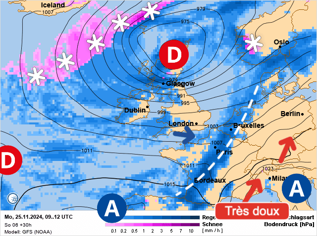 Carte de prévisions d'europe du Lundi 25 novembre 2024
