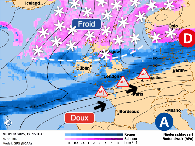 Carte de prévisions d'europe du Mercredi 1 janvier 2025
