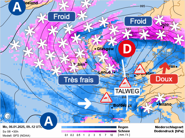 Carte de prévisions d'europe du Lundi 6 janvier 2025