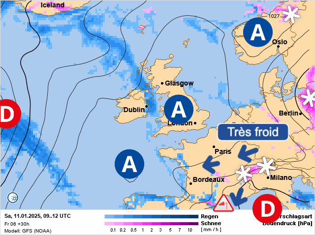Carte de prévisions d'europe du Samedi 11 janvier 2025