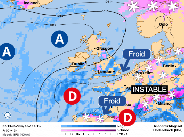 Carte de prévisions d'europe du Vendredi 14 mars 2025