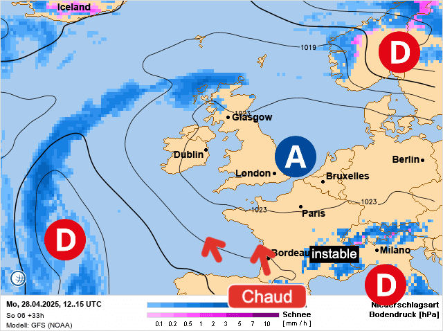 Carte de prévisions d'europe du Lundi 28 avril 2025