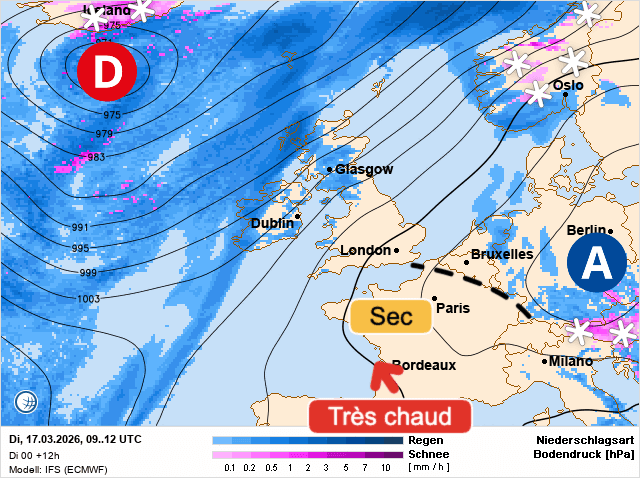 Carte de prévisions d'europe du Mardi 17 mars 2026