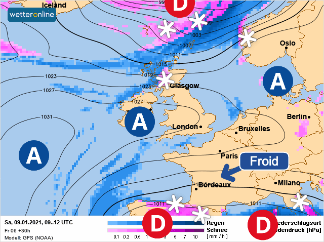 Carte de prévisions d'europe du Samedi 9 janvier 2021