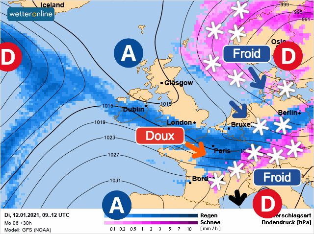 Carte de prévisions d'europe du Mardi 12 janvier 2021