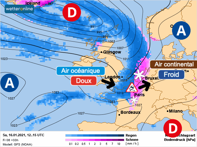 Carte de prévisions d'europe du Samedi 16 janvier 2021