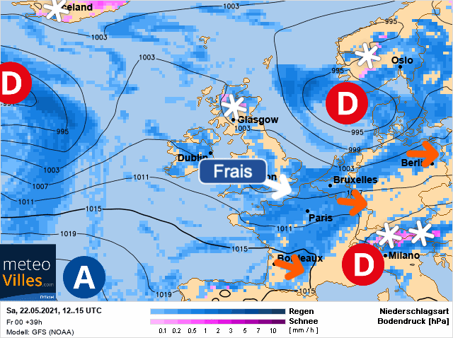 Carte de prévisions d'europe du Samedi 22 mai 2021