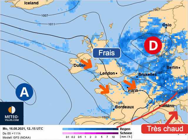 Carte de prévisions d'europe du Lundi 16 août 2021