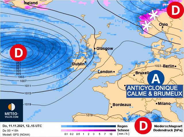 Carte de prévisions d'europe du Jeudi 11 novembre 2021