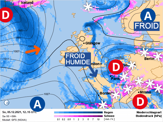 Carte de prévisions d'europe du Dimanche 5 décembre 2021