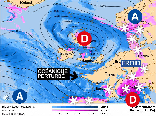 Carte de prévisions d'europe du Mercredi 8 décembre 2021