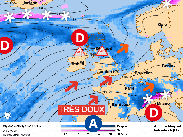 Carte de prévisions d'europe du Mercredi 29 décembre 2021