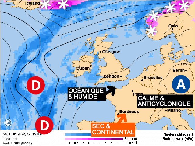 Carte de prévisions d'europe du Samedi 15 janvier 2022