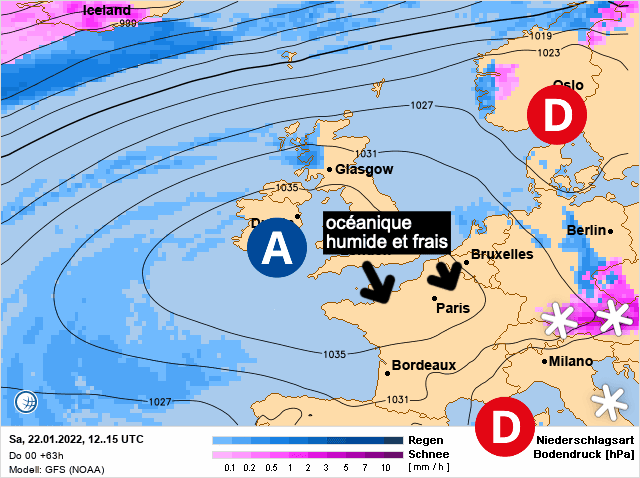 Carte de prévisions d'europe du Samedi 22 janvier 2022