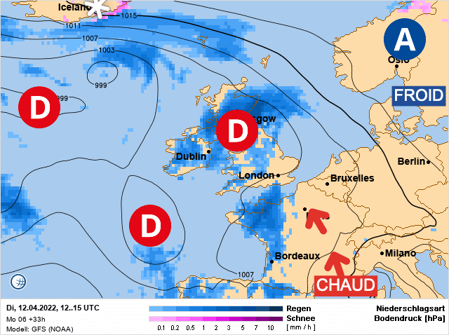 Carte de prévisions d'europe du Mardi 12 avril 2022