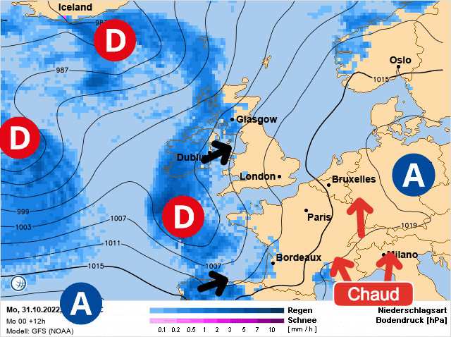 Carte de prévisions d'europe du Lundi 31 octobre 2022