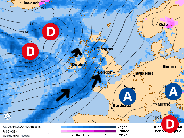 Carte de prévisions d'europe du Samedi 26 novembre 2022
