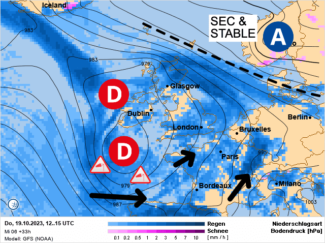 Carte de prévisions d'europe du Jeudi 19 octobre 2023