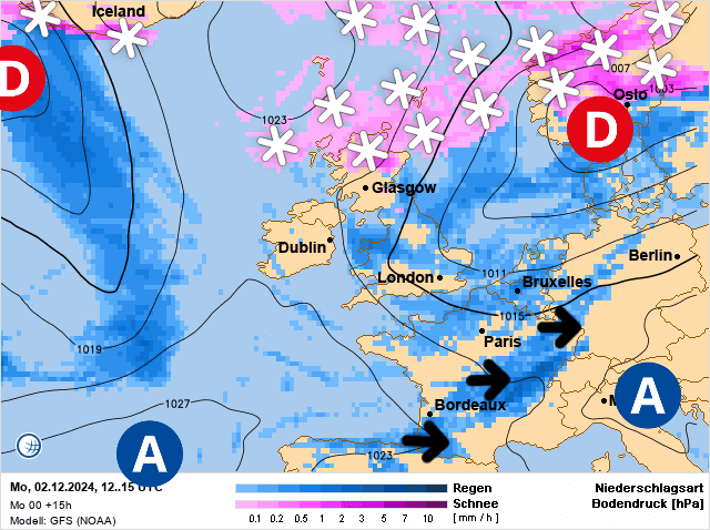 Carte de prévisions d'europe du Lundi 2 décembre 2024