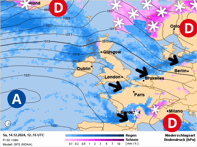 Carte de prévisions d'europe du Samedi 14 décembre 2024