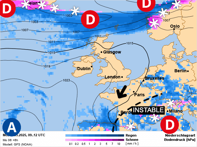 Carte de prévisions d'europe du Lundi 24 mars 2025