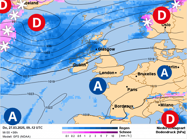Carte de prévisions d'europe du Jeudi 27 mars 2025