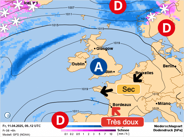 Carte de prévisions d'europe du Vendredi 11 avril 2025