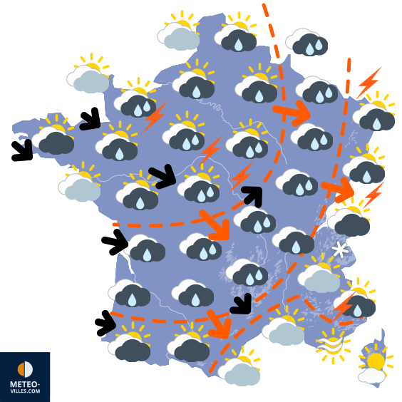 Bulletin météo : pluies fréquentes dans l'Ouest et le Midi