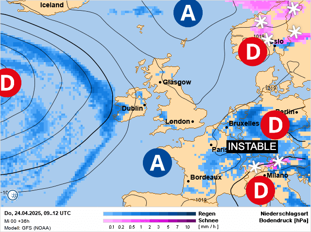 Carte de prévisions d'europe du Jeudi 24 avril 2025