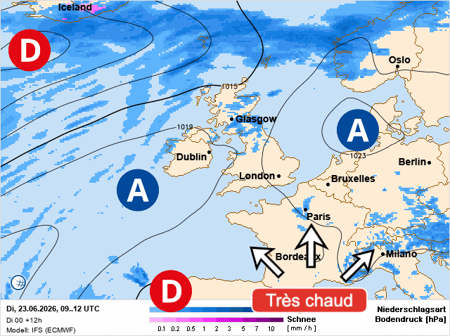 Carte de prévisions d'europe du Mardi 23 juin 2026