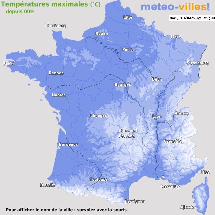 Températures maximales (°C) depuis 00h