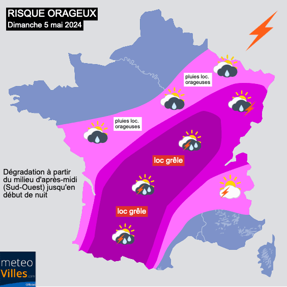 Suivi des orages du dimanche 05 mai 2024 en France