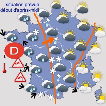 Défilé de perturbations avec pluie, vent et neige